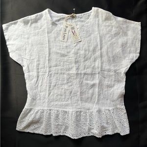 NWT SPAZIOCHIC Italy Made‎ 🇮🇹 100% LINEN crew neck Cap sleeve Peplum Top M